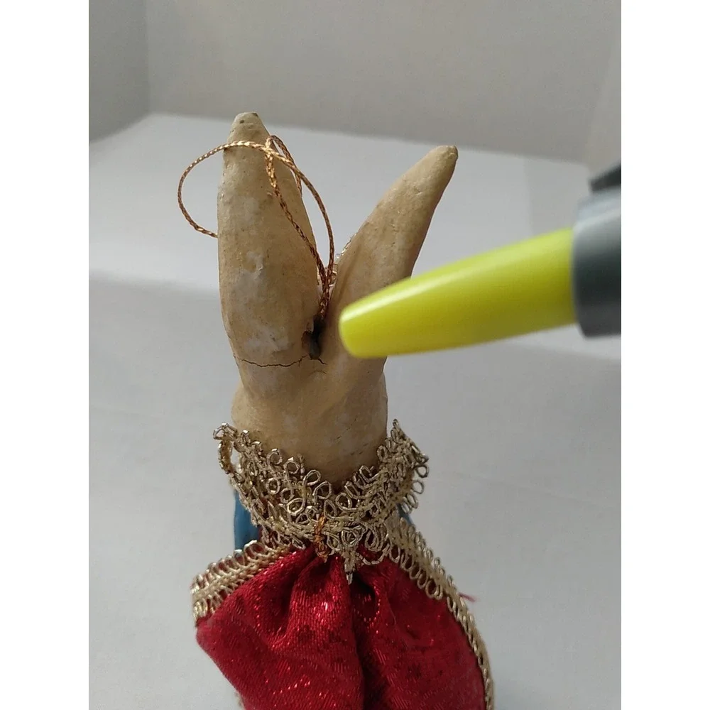 VTG Paper Mache Rabbit Hand Painted Christmas Tree Ornament Holiday decor